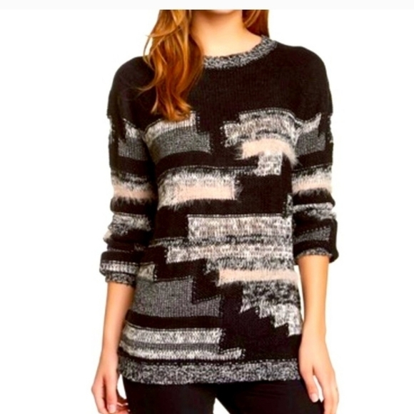Kaii Metallic Knit Long Sleeve Crew Neck fuzzy Sweater oversized size small - Picture 1 of 14